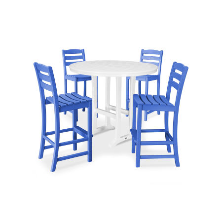 POLYWOOD La Casa Café 5 Piece Side Chair Bar Dining Set in Pacific Blue