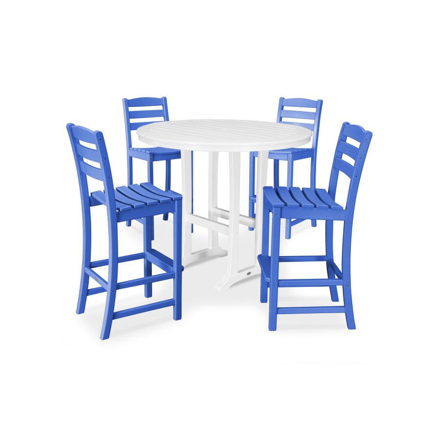 POLYWOOD La Casa Café 5 Piece Side Chair Bar Dining Set in Pacific Blue