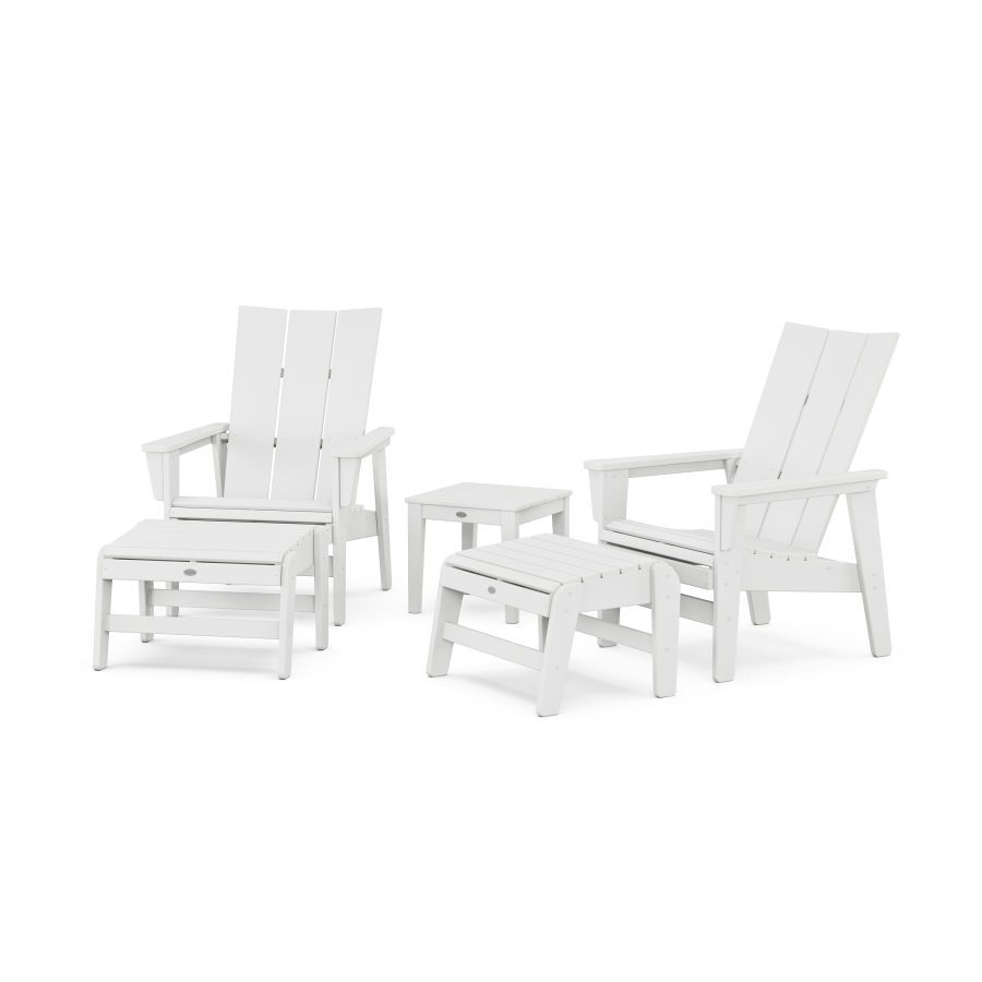 POLYWOOD 5-Piece Modern Grand Upright Adirondack Set with Ottomans and Side Table in White