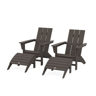 Modern Adirondack Chair 4-Piece Set with Ottomans in Vintage Finish