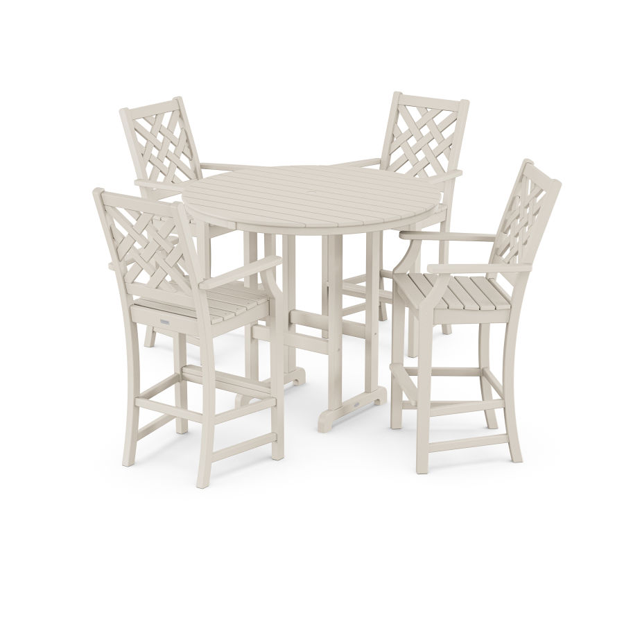 POLYWOOD Wovendale 5-Piece Round Farmhouse Bar Set in Sand