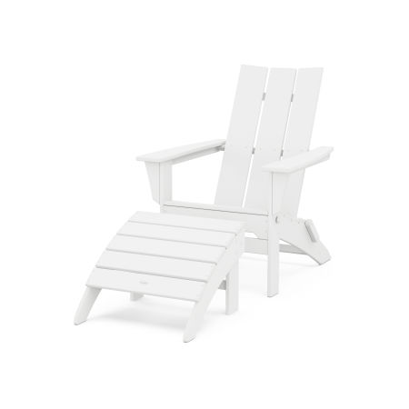 Modern Folding Adirondack Chair 2-Piece Set with Ottoman in White