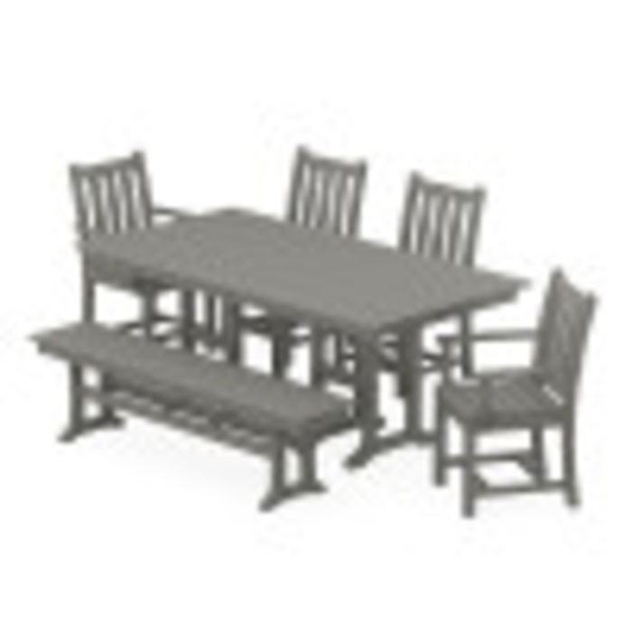 POLYWOOD Traditional Garden 6-Piece Farmhouse Dining Set with Bench