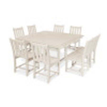 Traditional Garden 9-Piece Nautical Trestle Dining Set in Sand