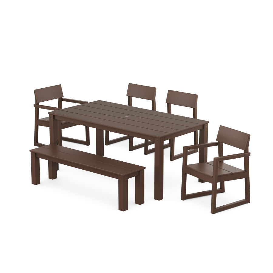 POLYWOOD EDGE 6-Piece Parsons Dining Set with Bench in Mahogany