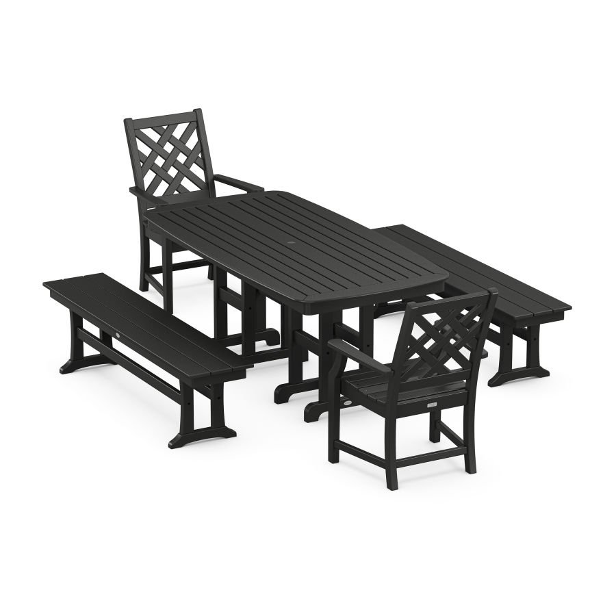 POLYWOOD Wovendale 5-Piece Dining Set with Benches in Black