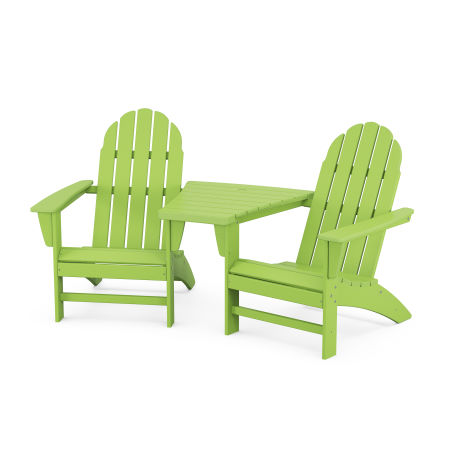 Vineyard 3-Piece Adirondack Set with Angled Connecting Table in Lime