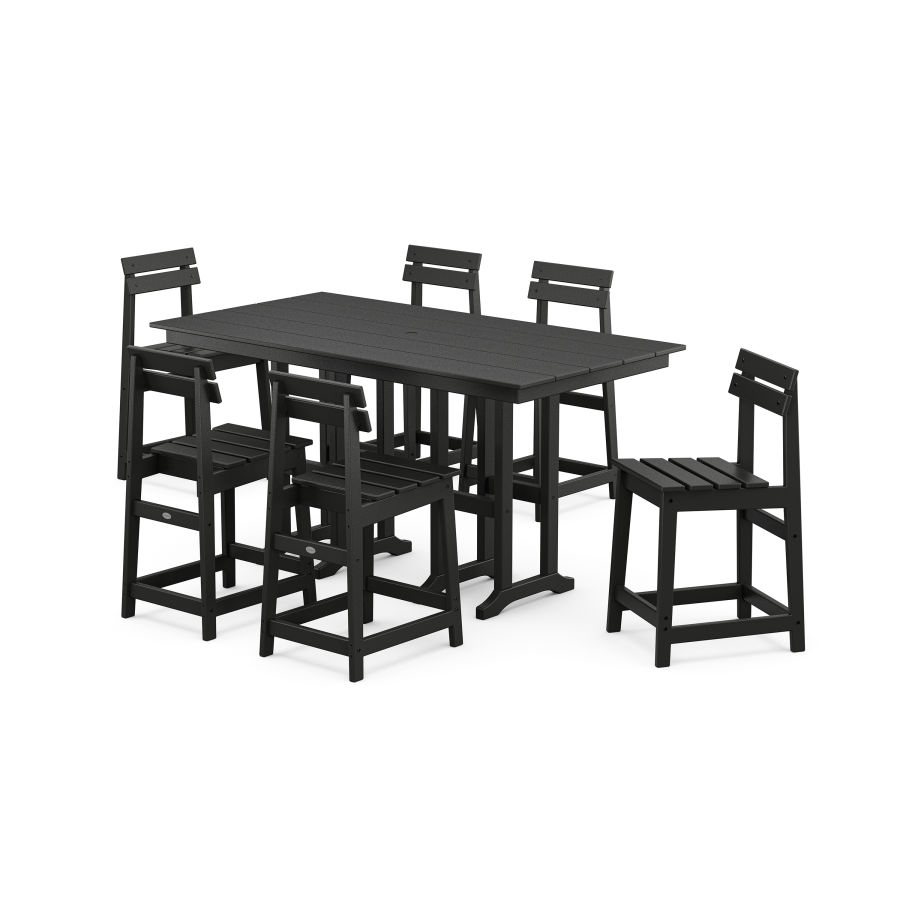 POLYWOOD Modern Studio Plaza Counter Chair 7-Piece Set in Black