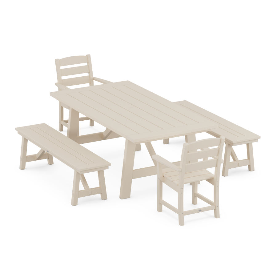 POLYWOOD Lakeside 5-Piece Rustic Farmhouse Dining Set With Trestle Legs in Sand