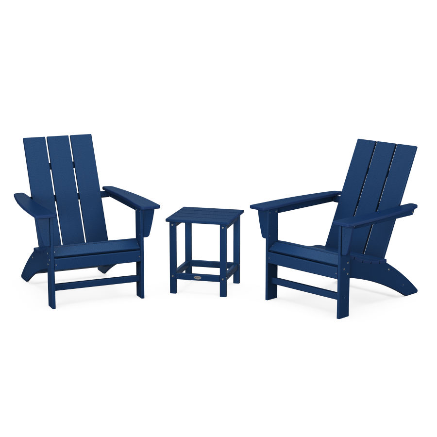 POLYWOOD Modern 3-Piece Adirondack Set with Long Island 18" Side Table in Navy