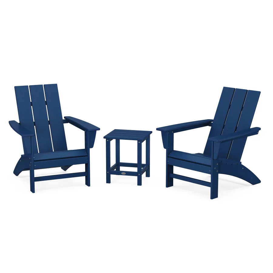 POLYWOOD Modern 3-Piece Adirondack Set with Long Island 18" Side Table in Navy