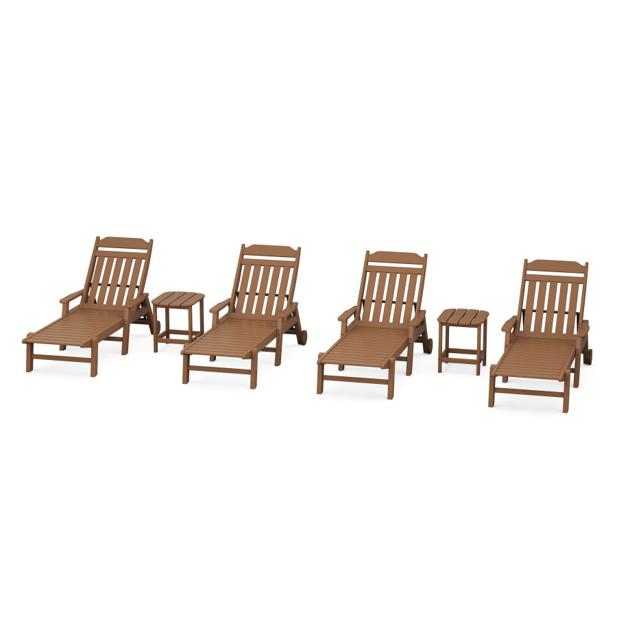 POLYWOOD Country Living 6-Piece Chaise Set with Arms and Wheels in Teak