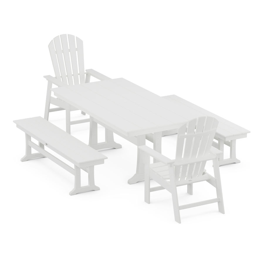 POLYWOOD South Beach 5-Piece Farmhouse Dining Set With Trestle Legs in White