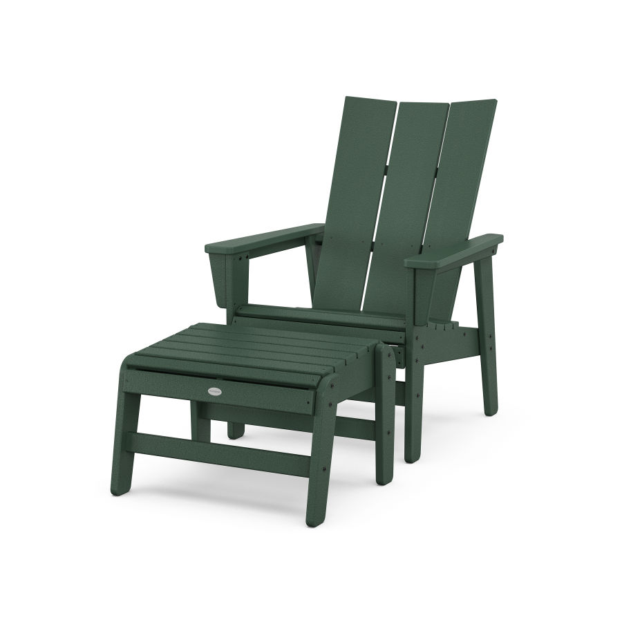 POLYWOOD Modern Grand Upright Adirondack Chair with Ottoman in Green