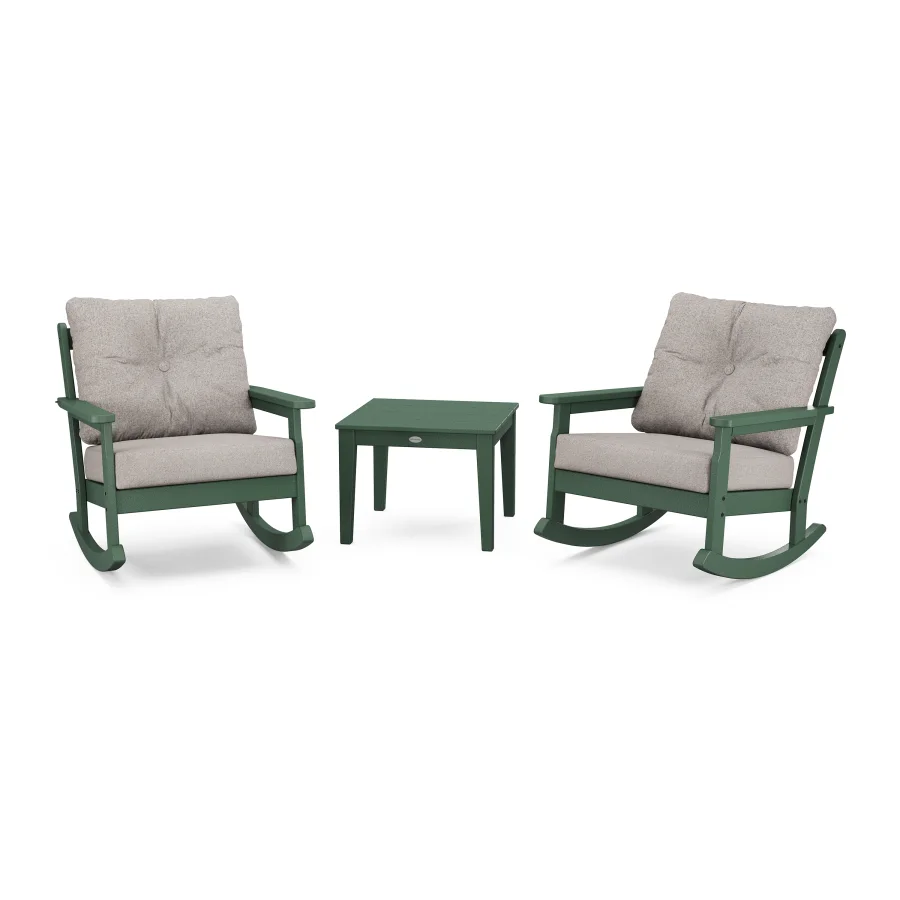 POLYWOOD Vineyard 3-Piece Deep Seating Rocker Set in Green / Weathered Tweed