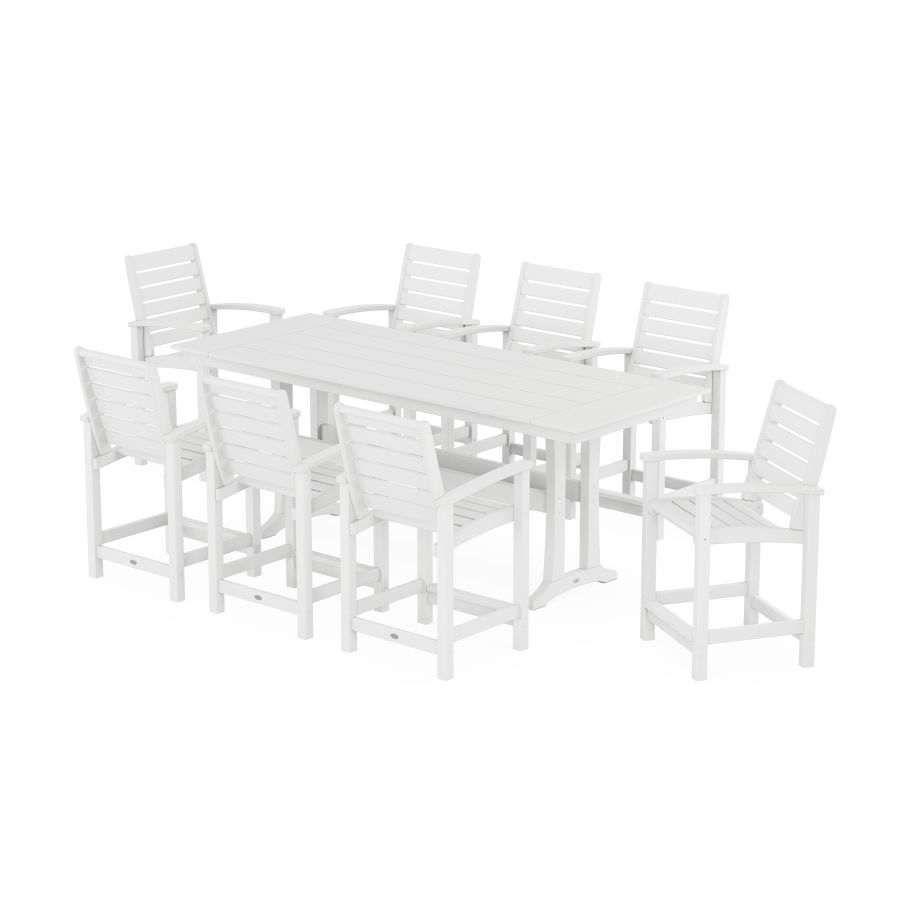 POLYWOOD Signature 9-Piece Farmhouse Counter Set with Trestle Legs in White