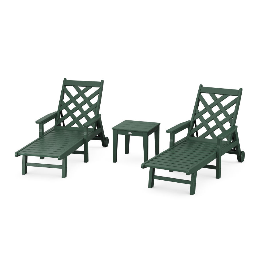 POLYWOOD Wovendale 3-Piece Chaise Set with Arms and Wheels in Green