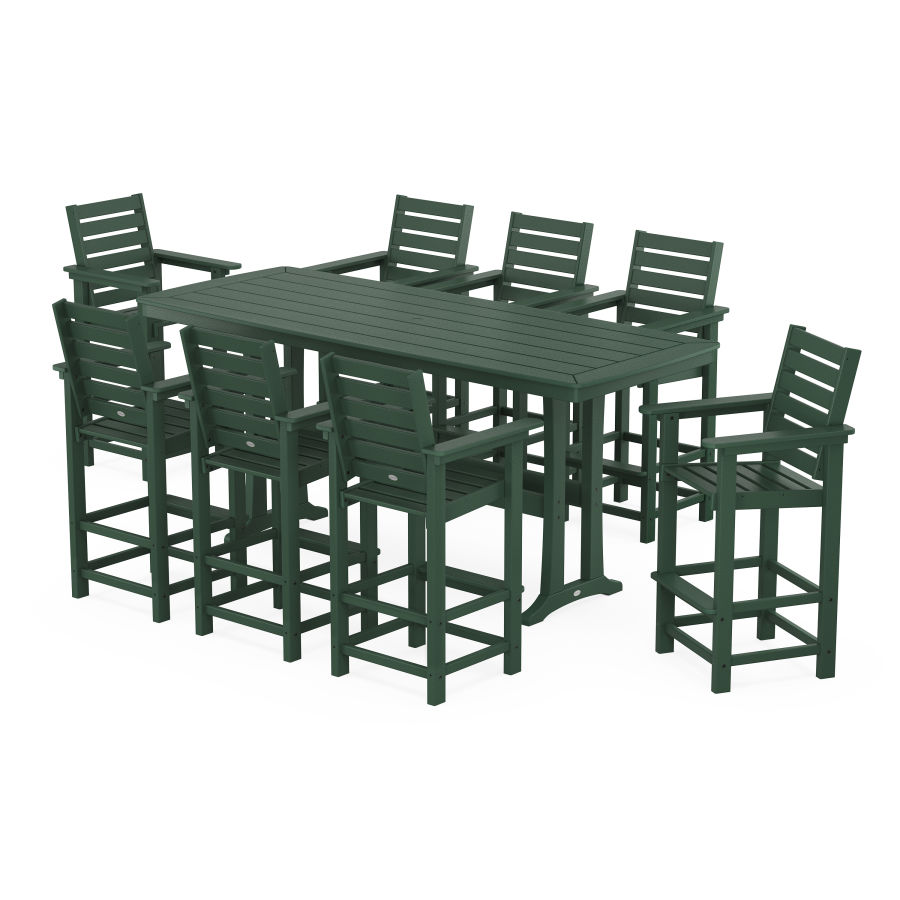 POLYWOOD Captain 9-Piece Bar Set with Trestle Legs in Green