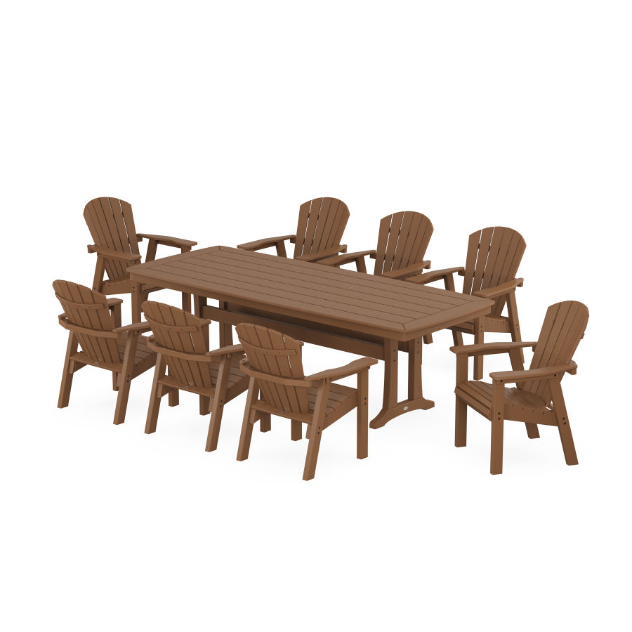 POLYWOOD Seashell 9-Piece Dining Set with Trestle Legs in Teak