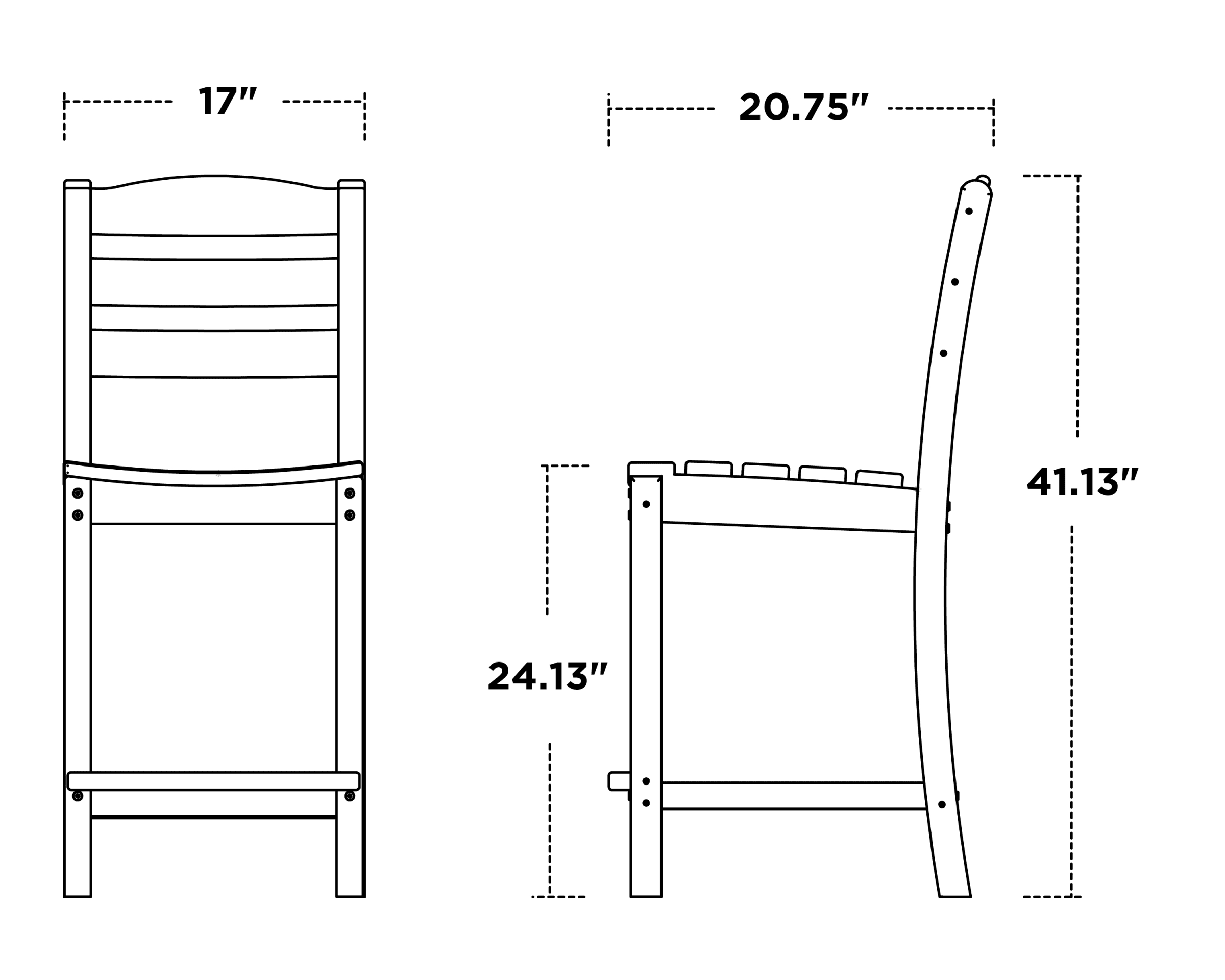 Dimensions for La Casa Café Counter Side Chair