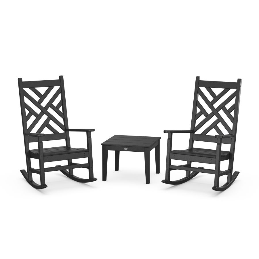 POLYWOOD Chippendale 3-Piece Rocking Chair Set in Black
