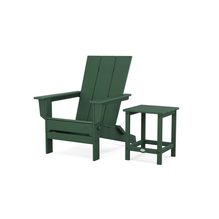 POLYWOOD Modern Studio Folding Adirondack Chair with Side Table in Green