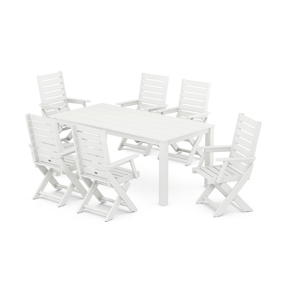 POLYWOOD Captain Folding Chair 7-Piece Parsons Dining Set in White