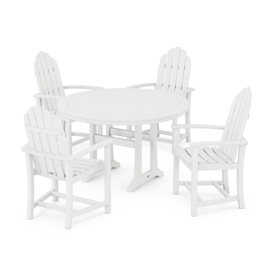 POLYWOOD Classic Adirondack 5-Piece Round Dining Set with Trestle Legs in White