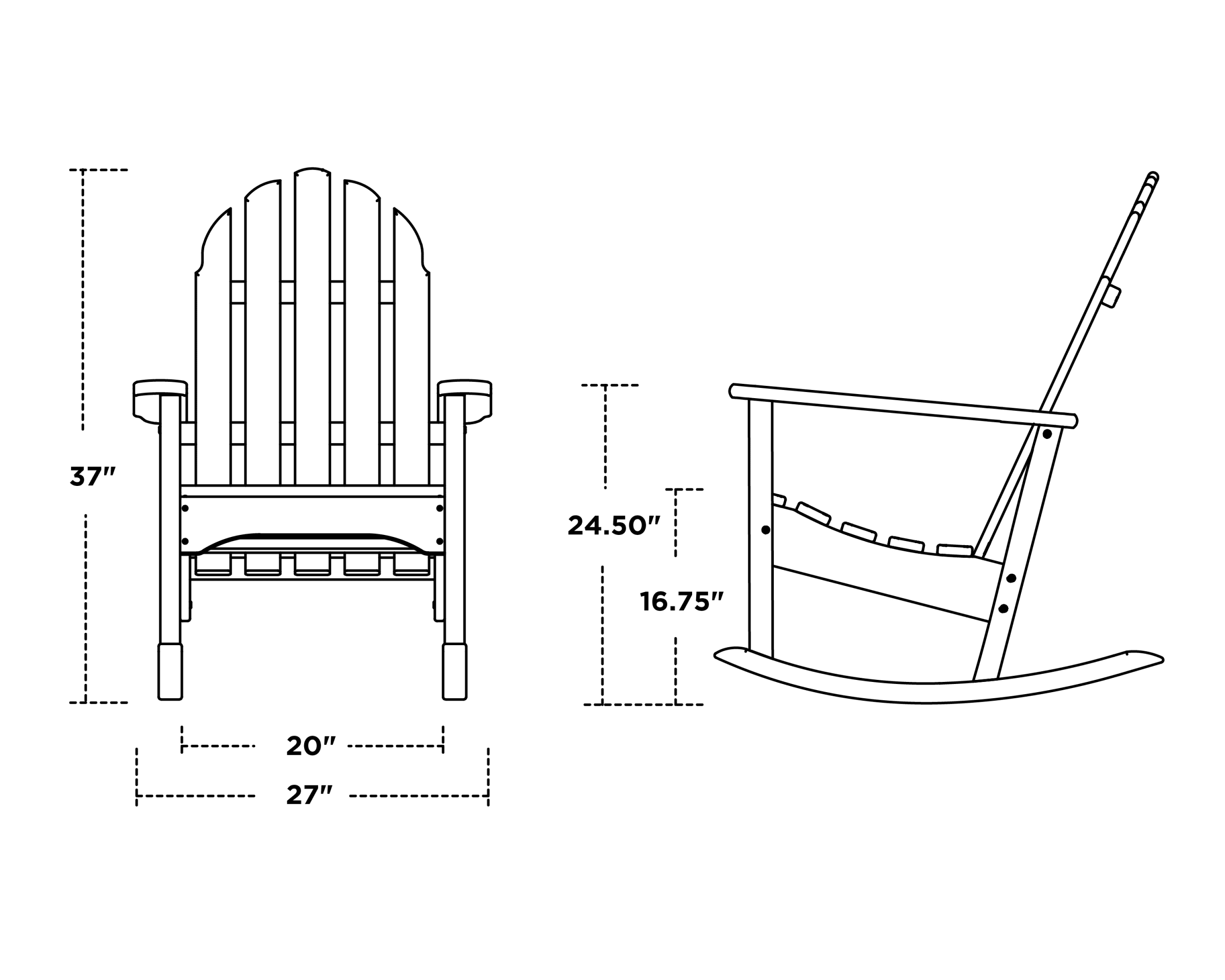 Dimensions for Classic Adirondack Rocking Chair