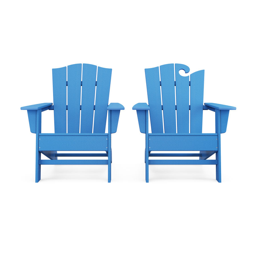 POLYWOOD Wave 2-Piece Adirondack Chair Set with The Crest Chair in Pacific Blue