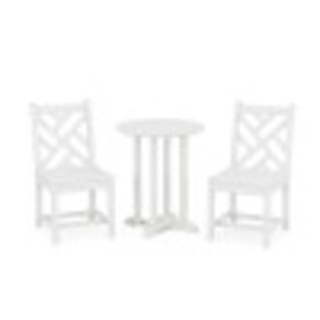 Chippendale Side Chair 3-Piece Round Dining Set in White