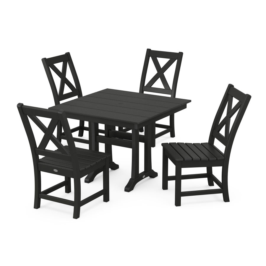 POLYWOOD Braxton Side Chair 5-Piece Farmhouse Dining Set With Trestle Legs in Black