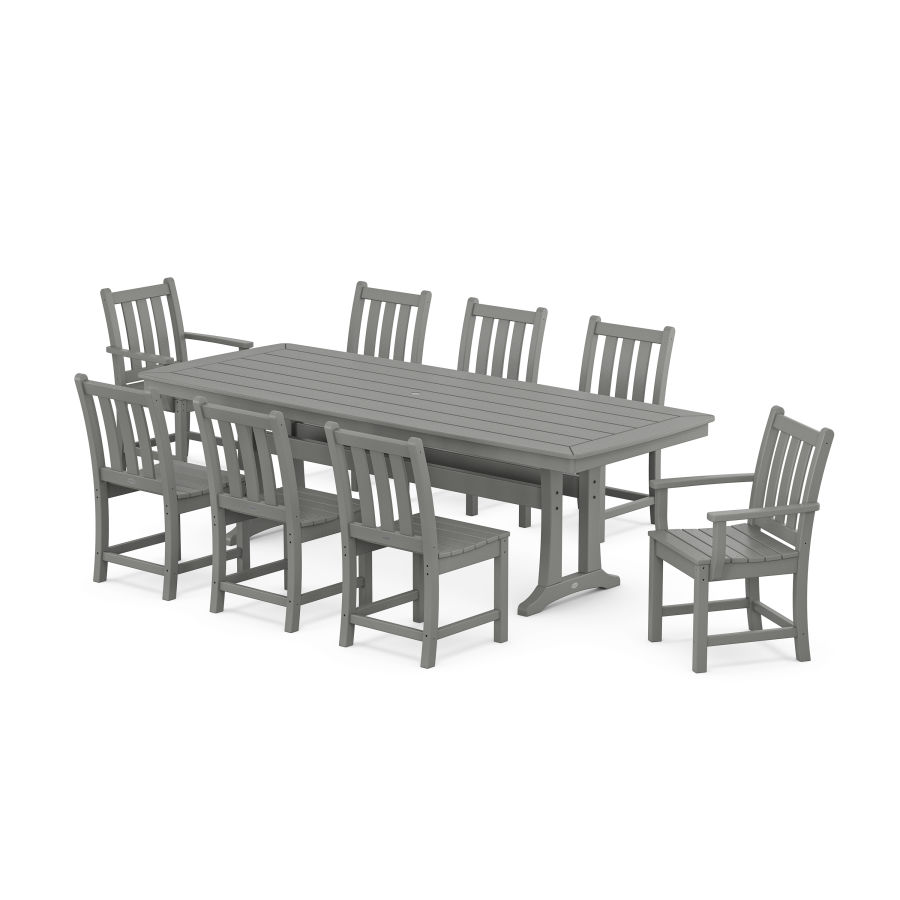 POLYWOOD Traditional Garden 9-Piece Dining Set with Trestle Legs in Slate Grey