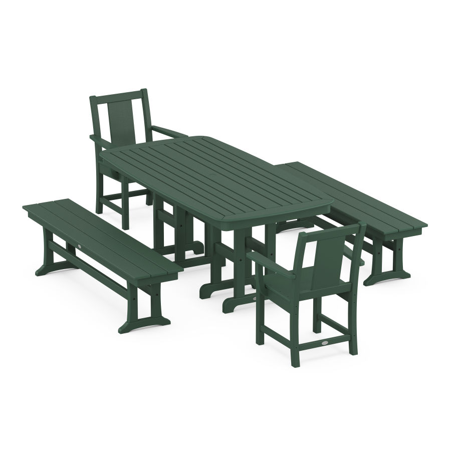 POLYWOOD Prairie 5-Piece Dining Set with Benches in Green