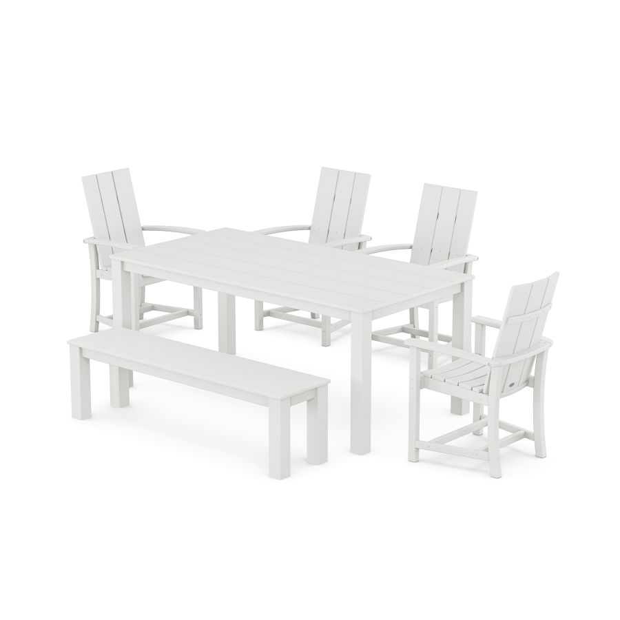 POLYWOOD Modern Adirondack 6-Piece Parsons Dining Set with Bench in White