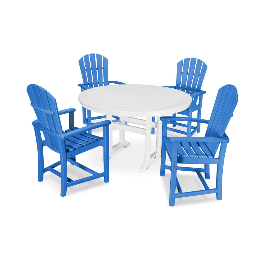 POLYWOOD Palm Coast 5-Piece Round Dining Set in Pacific Blue / White