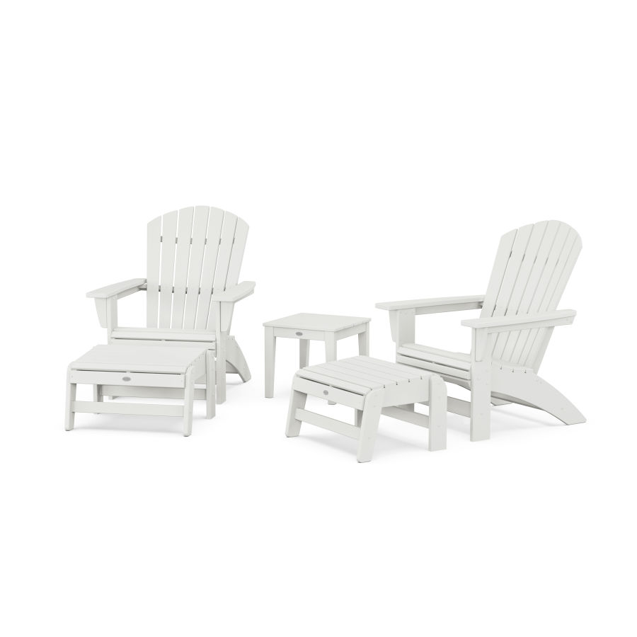 POLYWOOD 5-Piece Nautical Grand Adirondack Set with Ottomans and Side Table in Vintage White
