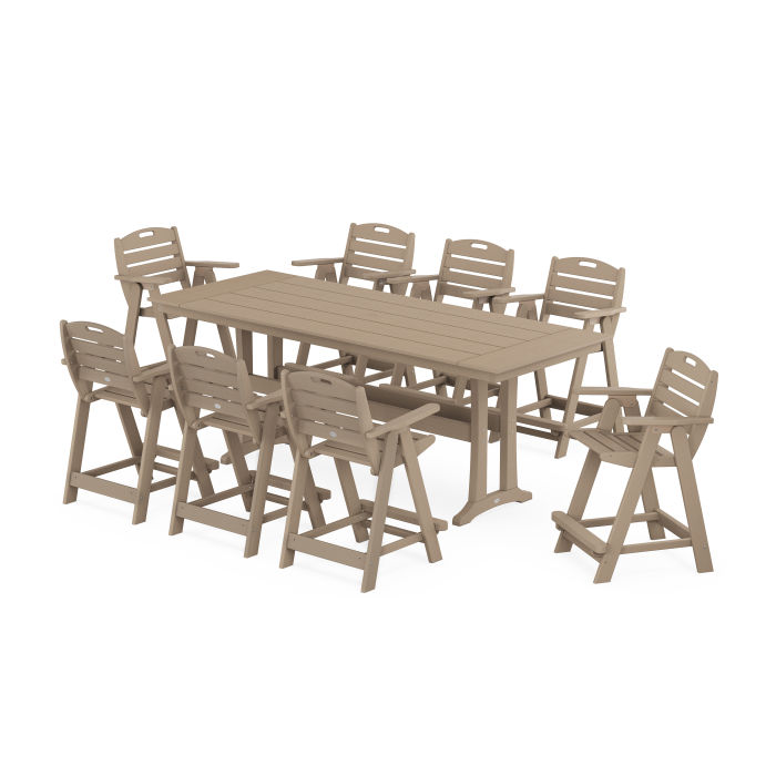 POLYWOOD Nautical 9-Piece Farmhouse Counter Set with Trestle Legs in Vintage Finish