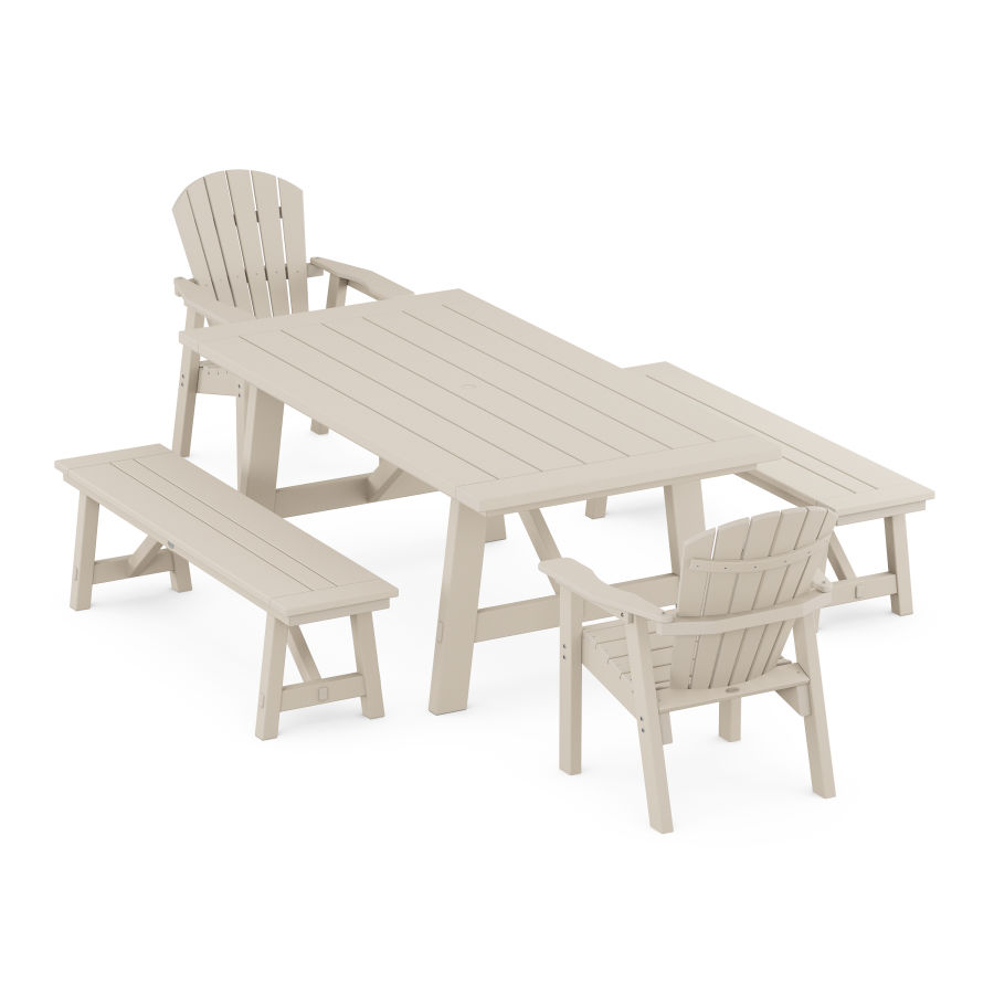 POLYWOOD Seashell 5-Piece Rustic Farmhouse Dining Set With Trestle Legs in Sand