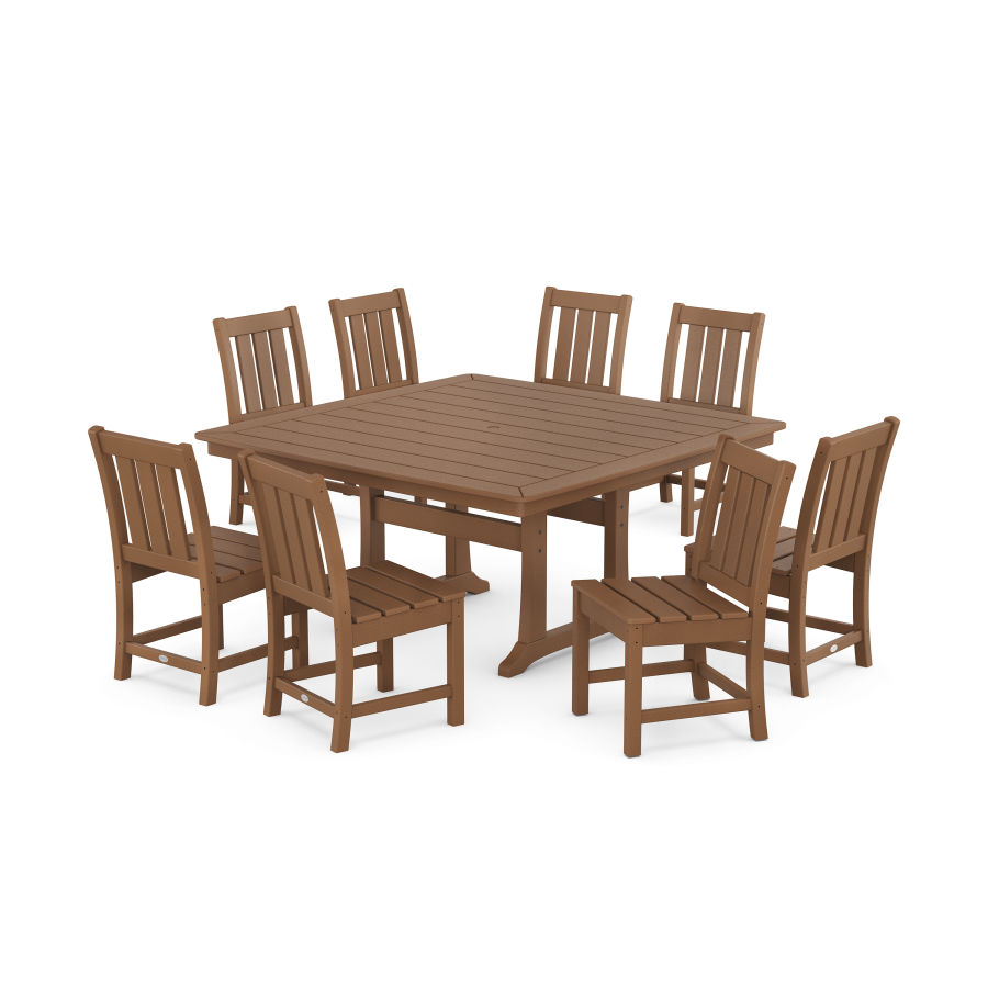 POLYWOOD Oxford Side Chair 9-Piece Square Dining Set with Trestle Legs in Teak