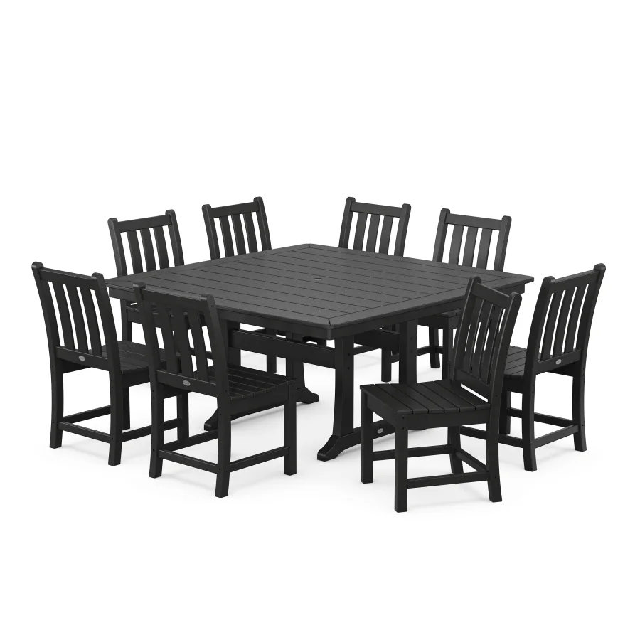 POLYWOOD Traditional Garden 9-Piece Nautical Trestle Dining Set in Black