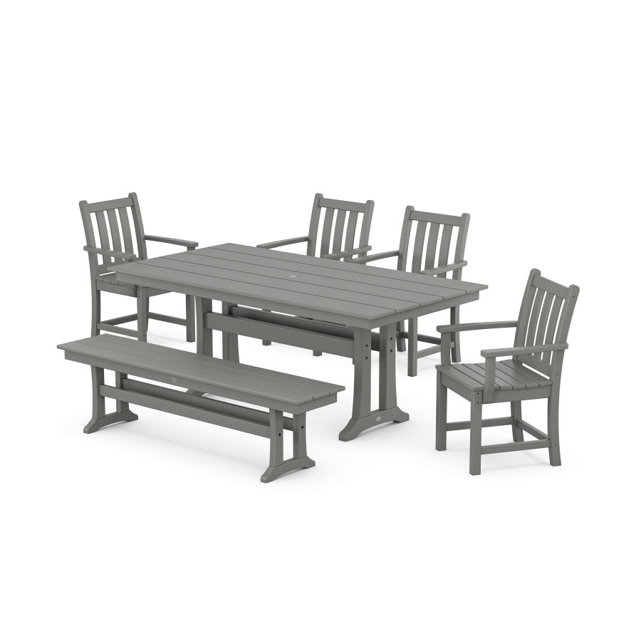 POLYWOOD Traditional Garden Arm Chair 6-Piece Farmhouse Dining Set with Trestle Legs and Bench