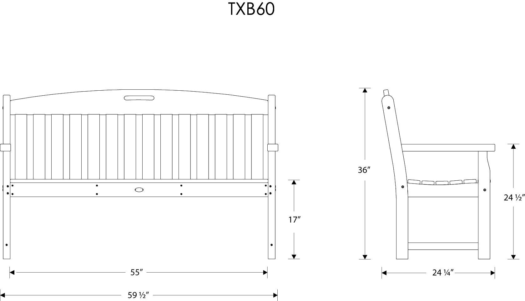 Dimensions for Yacht Club 60" Bench