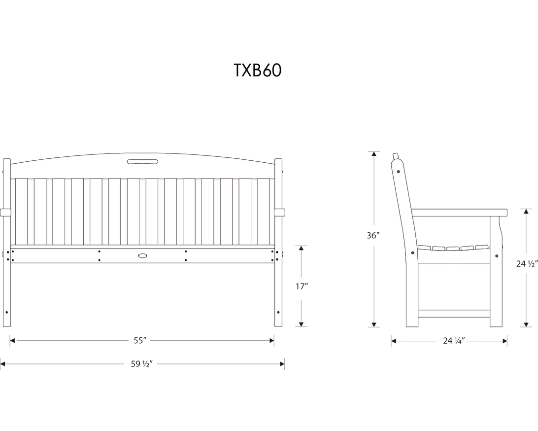 Dimensions for Yacht Club 60" Bench