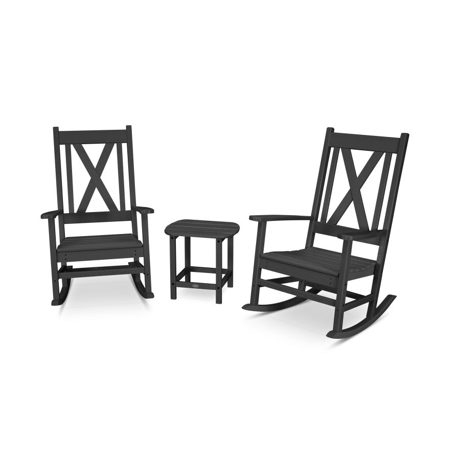 POLYWOOD Braxton 3-Piece Porch Rocking Chair Set in Black