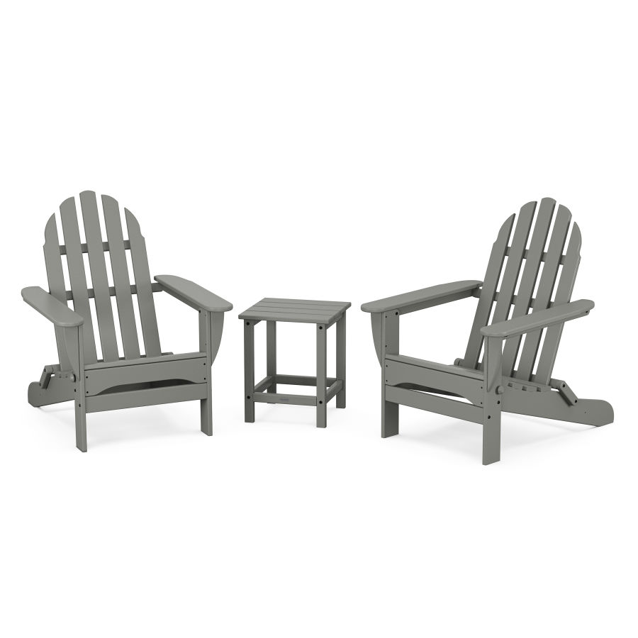 POLYWOOD Classic Folding Adirondack 3-Piece Set with Long Island 18" Side Table in Slate Grey