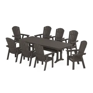 POLYWOOD Nautical Curveback Adirondack 9-Piece Dining Set with Trestle Legs in Vintage Finish