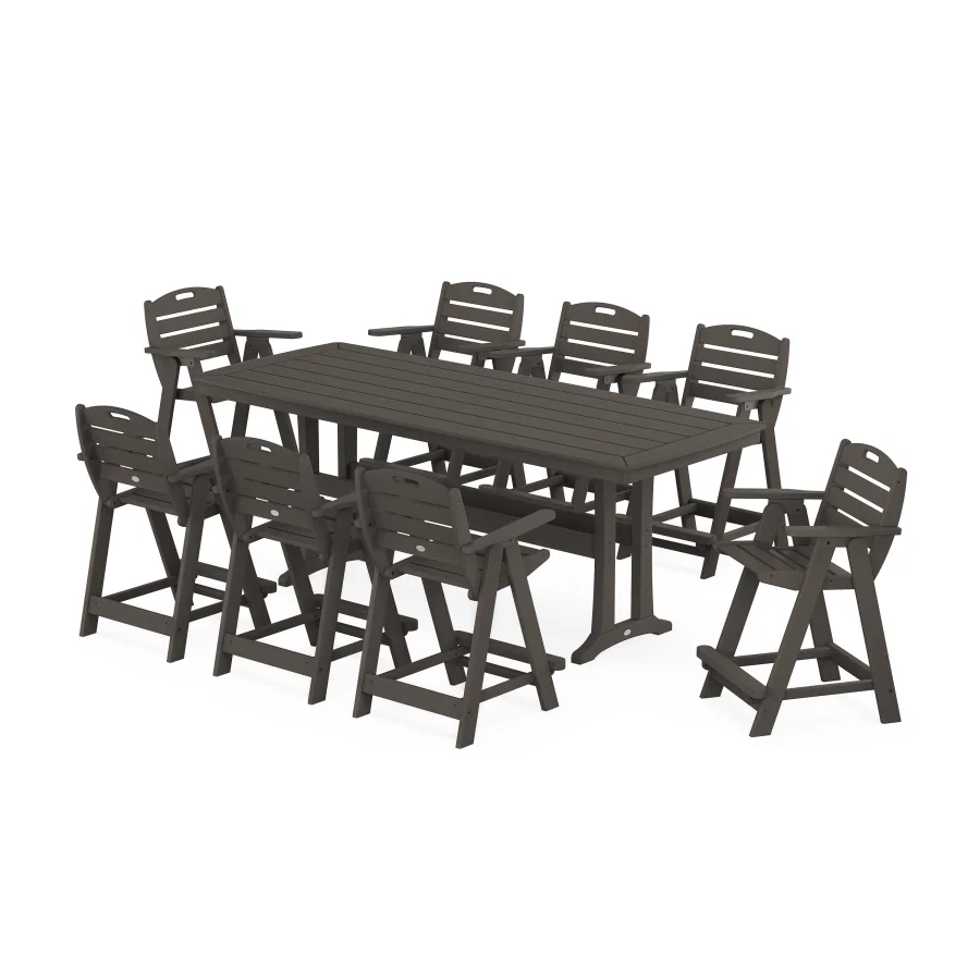 POLYWOOD Nautical 9-Piece Counter Set with Trestle Legs in Vintage Finish