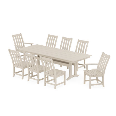 Vineyard 9-Piece Farmhouse Dining Set with Trestle Legs in Sand