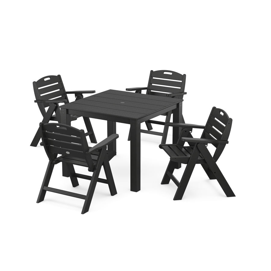 POLYWOOD Nautical Folding Lowback Chair 5-Piece Parsons Dining Set in Black